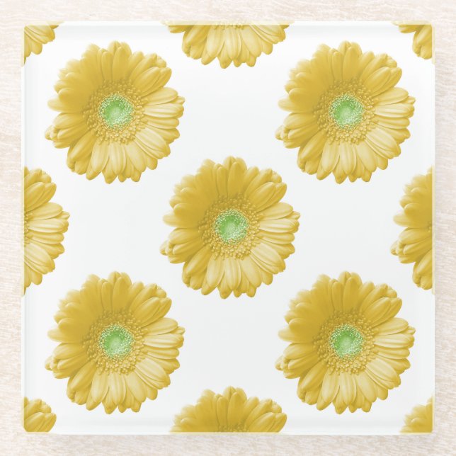 Yellow gerbera daisy glass coaster (Front)