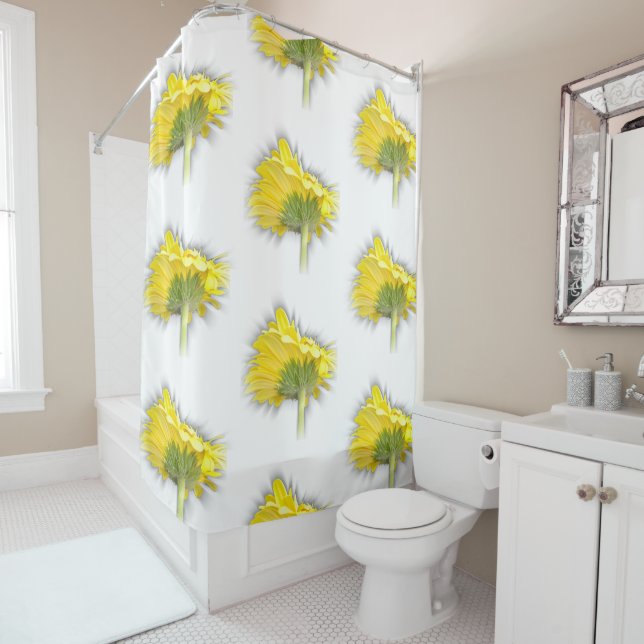 yellow gerbera daisy shower curtain (In Situ)