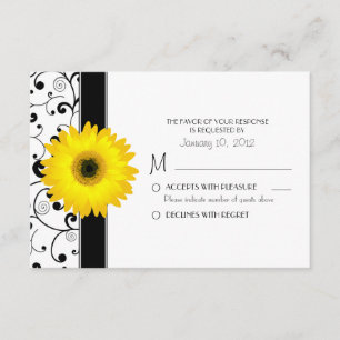 Yellow Gerbera Daisy with Black Scroll Design RSVP Card