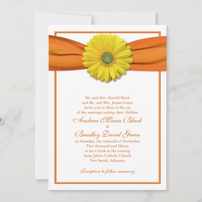 Yellow Gerbera with Orange Ribbon Invitation (Front)