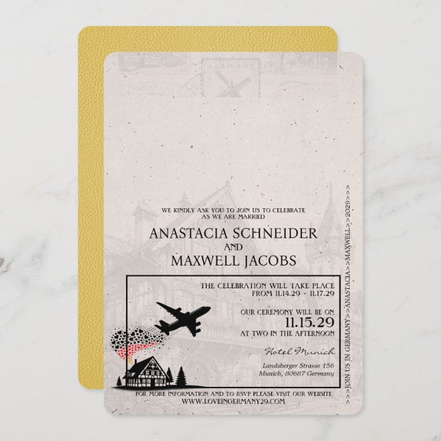Yellow Germany Passport Wedding Invitation (Front/Back)