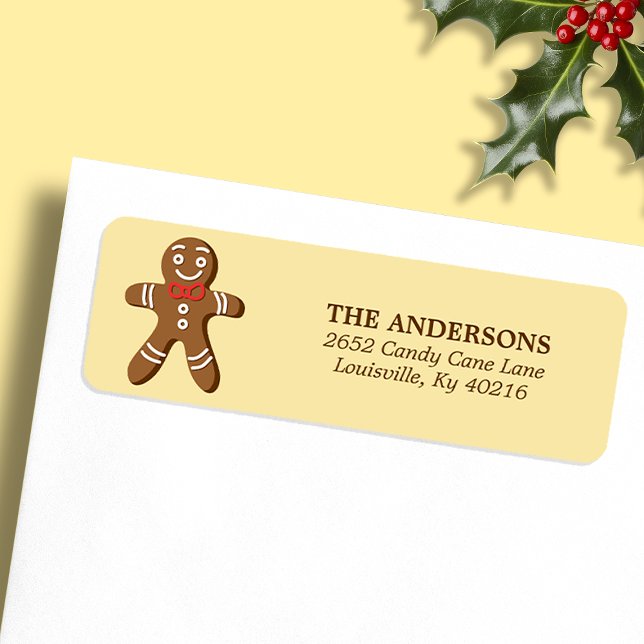 Yellow Gingerbread Man Christmas Return Address Label (Creator Uploaded)