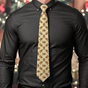Yellow Gingerbread Man Polka Dot Christmas Tie
