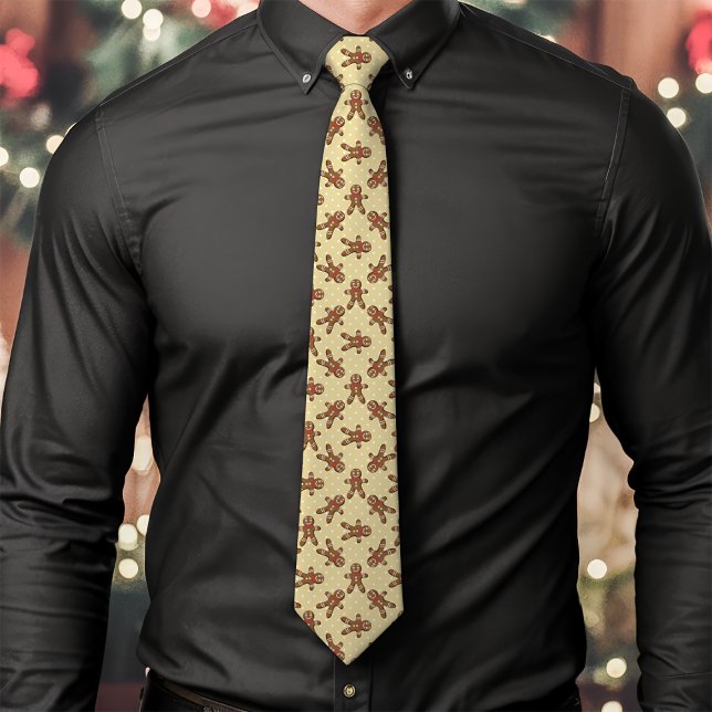 Yellow Gingerbread Man Polka Dot Christmas Tie (Creator Uploaded)