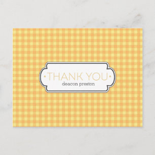 Yellow Gingham and Label Thank You Postcards