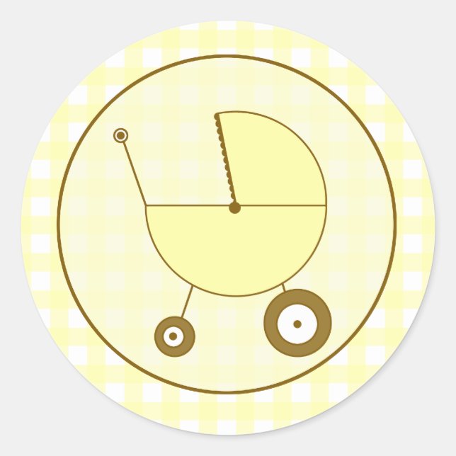 Yellow Gingham Baby Carriage Sticker (Front)