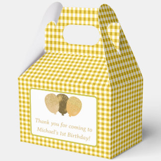 Yellow Gingham Balloons Custom Photo Birthday Favour Box