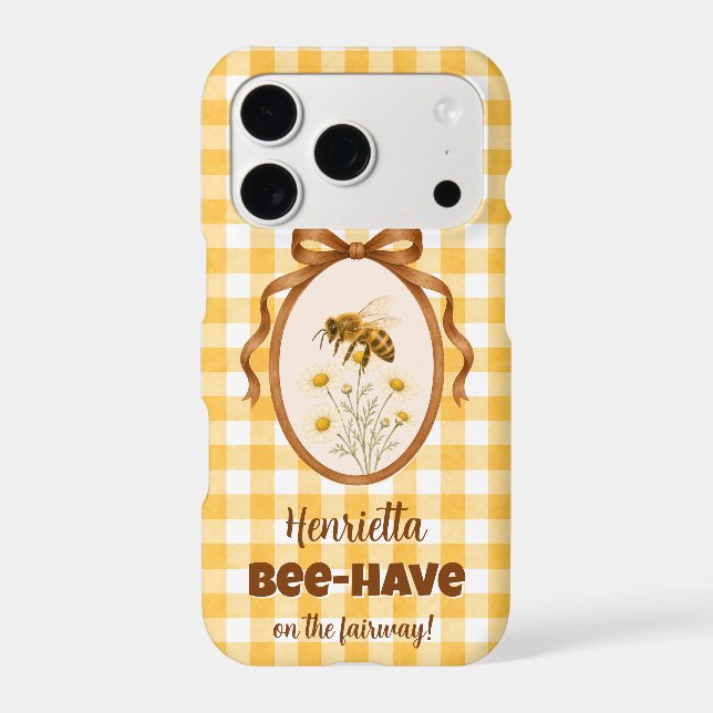 Yellow Gingham Bee Golf Pun iPhone Case (Back)