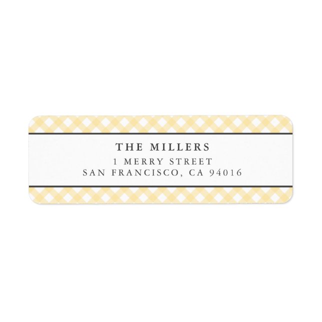Yellow Gingham Birth Announcement Address Labels (Front)