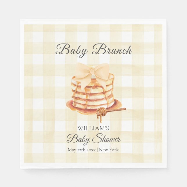 Yellow Gingham Bow Pancake Brunch Baby Shower  Napkin (Front)