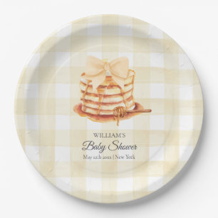 Yellow Gingham Bow Pancake Brunch Baby Shower  Paper Plate