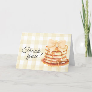 Yellow Gingham Bow Pancake Brunch Baby Shower  Thank You Card
