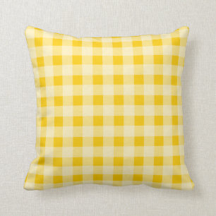 Yellow gingham check plaid pattern throw pillow