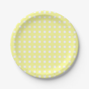 Yellow Gingham Checked Paper Plates
