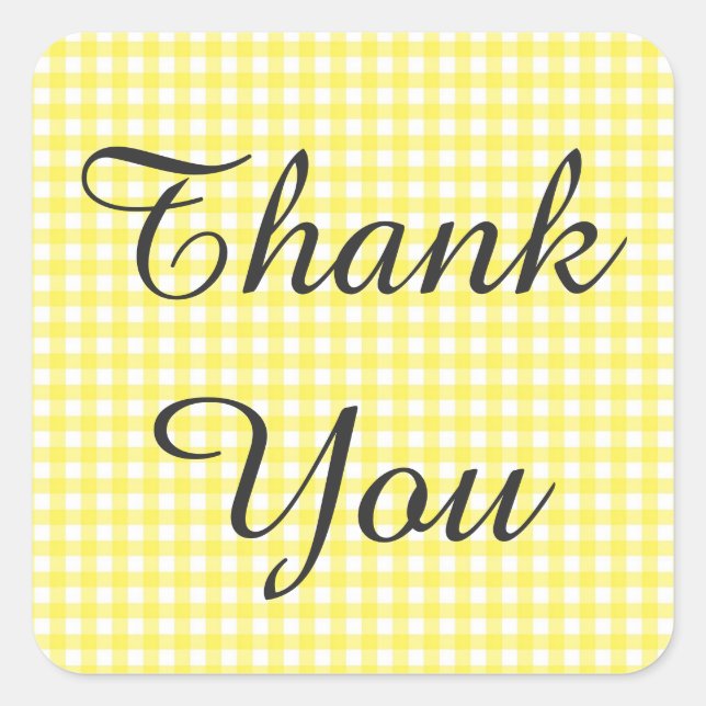 Yellow Gingham Chequered Thank You Sticker (Front)