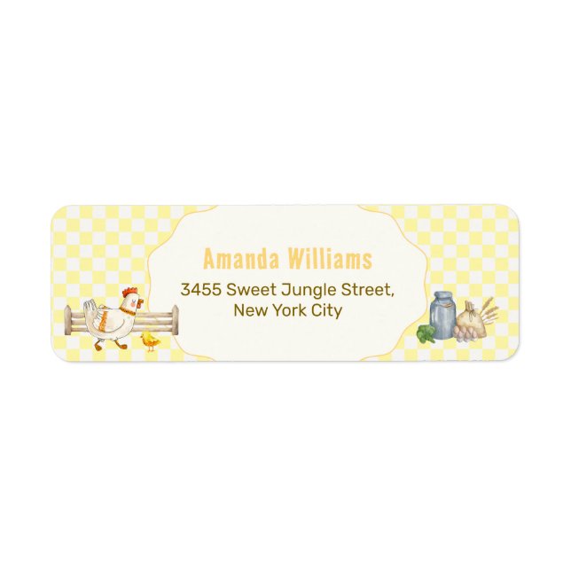 Yellow Gingham Chicks Baby Shower Return Address Label (Front)
