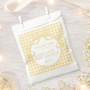 Yellow Gingham Coquette Bow Baby Shower Dessert Favour Bag