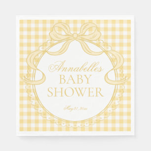 Yellow Gingham Coquette Bow Baby Shower Dessert Napkin