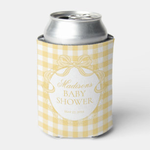 Yellow Gingham Coquette Bow Baby Shower Favour Can Cooler