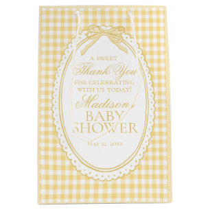 Yellow Gingham Coquette Bow Baby Shower Favours Medium Gift Bag