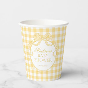 Yellow Gingham Coquette Bow Baby Shower Paper Cups