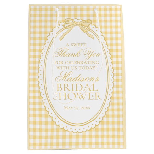 Yellow Gingham Coquette Bow Bridal Shower Favours Medium Gift Bag (Front)
