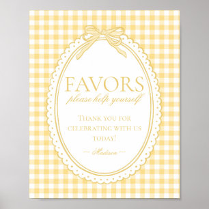 Yellow Gingham Coquette Bow Favors Sign