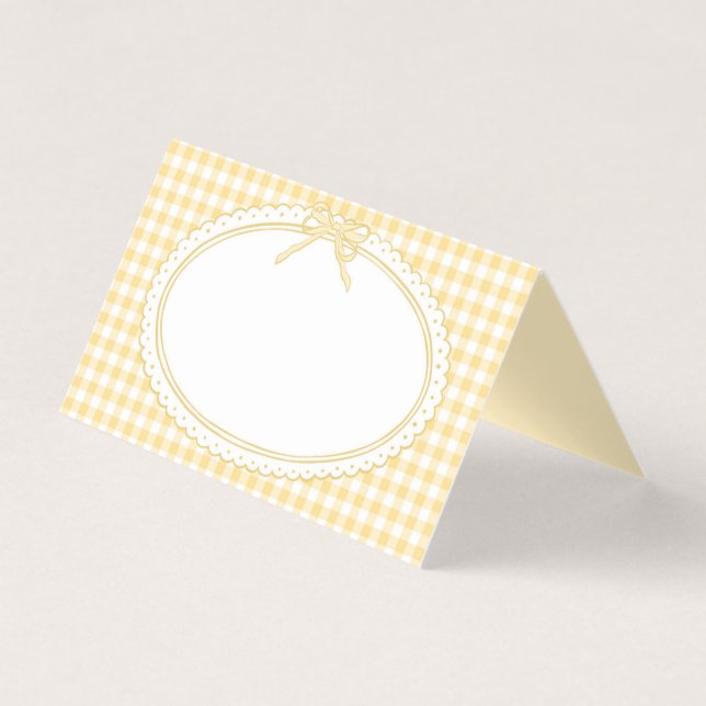 Yellow Gingham Coquette Bow Place Card Table Decor (Front)