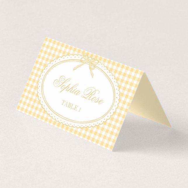 Yellow Gingham Coquette Bow Place Card Table Decor (Front)