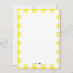 Yellow Gingham Custom Script Name  Thank You Card