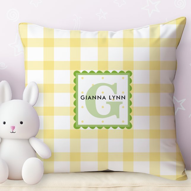 Yellow Gingham Customisable Monogram Cushion (Creator Uploaded)