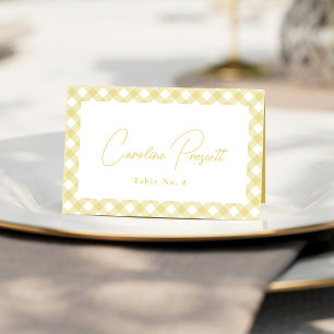 Yellow gingham cute baby shower name place card