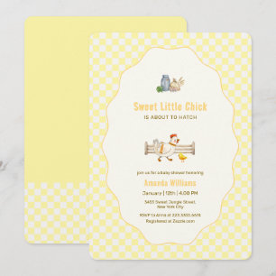 Yellow Gingham Farm Fresh Little Chick Baby Shower Invitation