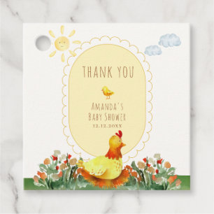 Yellow Gingham Farm Little Chicken Baby Shower Favour Tags