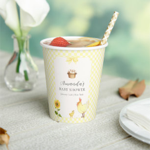 Yellow Gingham Farm Sunflower Chicken Baby Shower  Paper Cups
