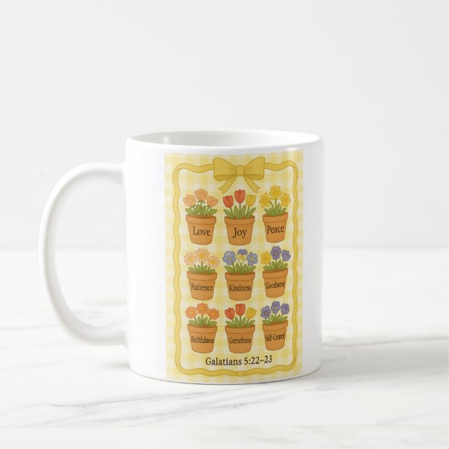 Yellow gingham flower pot coffee mug (Left)