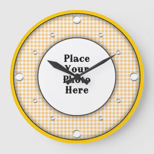 Yellow Gingham Frame Your Photo Wall Clock