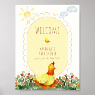 Yellow Gingham Garden Chicken Baby Shower Welcome Poster