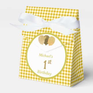 Yellow Gingham Glitter Balloons Custom 3 Photos Favour Box