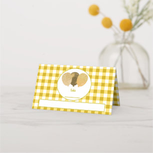 Yellow Gingham Glitter Balloons Folded Table Place Card