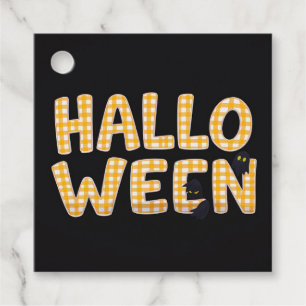 Yellow Gingham Halloween Cat Favour Tags