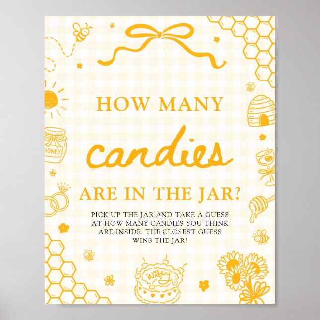 Yellow Gingham Honey Bee Guess How Many Candies Poster (Front)