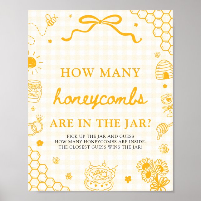 Yellow Gingham Honey Bee Guess How Many Honeycombs Poster (Front)