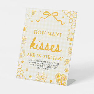 Yellow Gingham Honey Bee Guess How Many Kisses Pedestal Sign