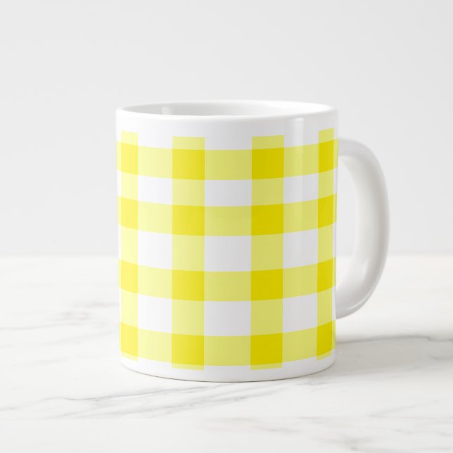 Yellow Gingham Large Coffee Mug (Front Right)