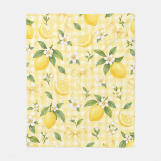 Yellow Gingham Lemon Floral Bow Pattern Fleece Blanket