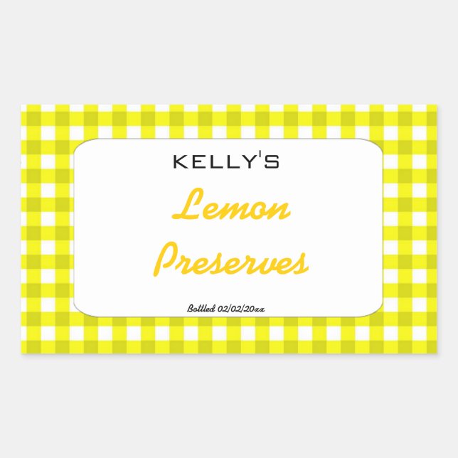 Yellow gingham lemon preserves label (Front)