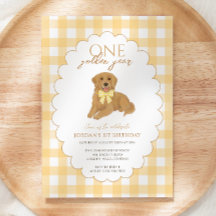 Yellow Gingham One Golden Year 1st Birthday Puppy