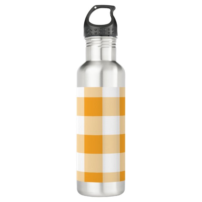 Yellow Gingham Pattern 710 Ml Water Bottle (Front)