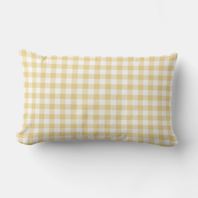 Yellow Gingham Pattern Chequered Lumbar Cushion (Front)